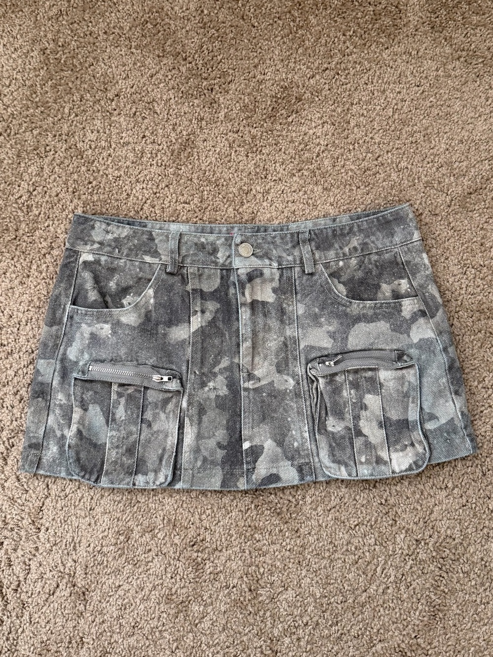 Edikted Gray Camouflage Mini Skirt with Utility Pockets